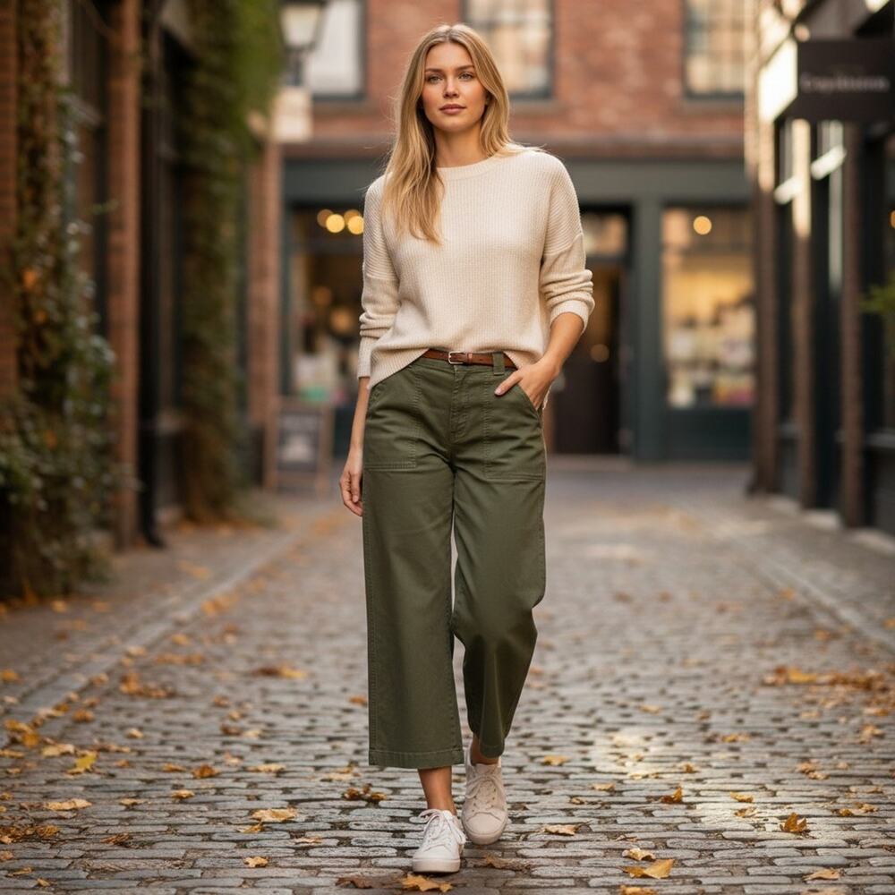 Resort cropped wide leg pants Ann Taylor Weekend Sz 10 Olive cotton casual